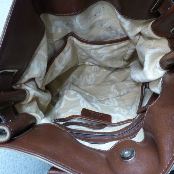 Michael Kors Hamilton Canvas Handbag Tote Purse Leather Handles Strap Lock - Picture 7 of 12